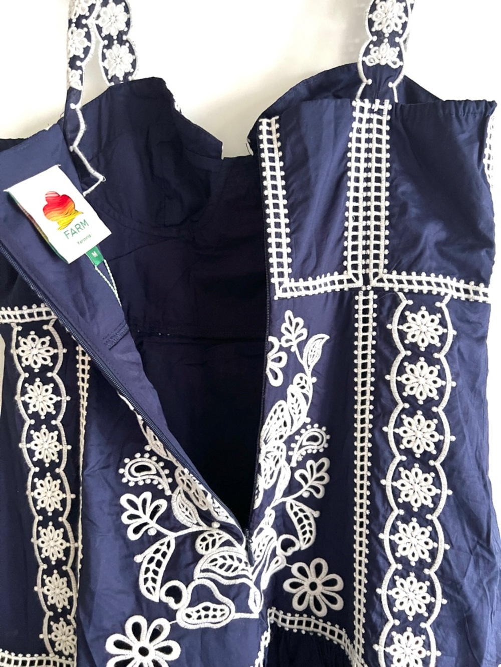 FARM Rio Blue Richelieu Embroidered Midi Dress Size Medium NWT - Picture 13 of 16